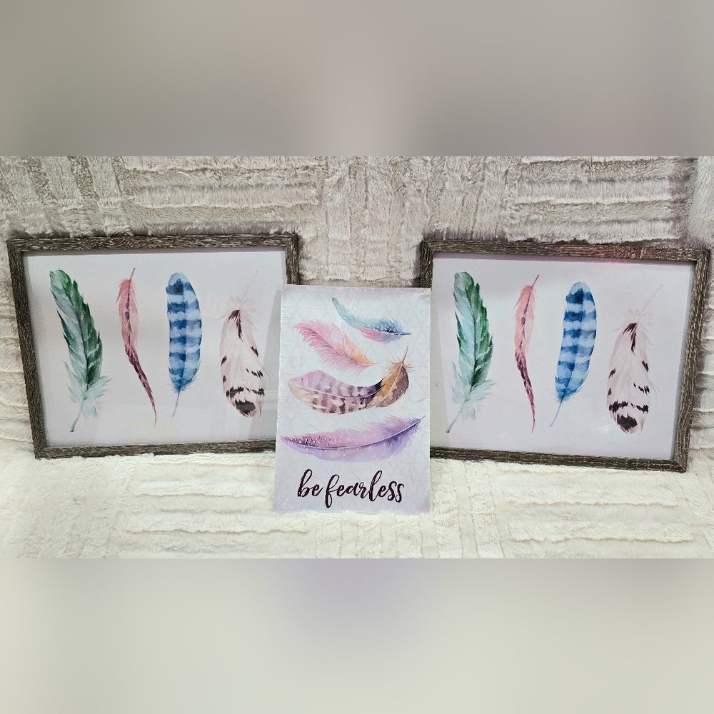 Set of 3 feather wall art prints #boho #feathers 🪶